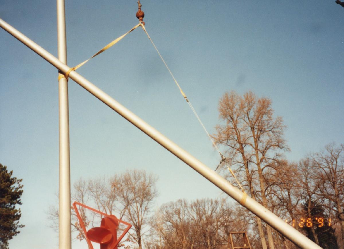 Gilbert Hawkins, <em>Four Poles and Light</em>, 1974 (installation view, October 1974)