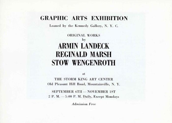Graphic Arts Exhibition. Original Prints by Armin Landeck Reginald Marsh, and Stow Wengenroth, September 6-November 1, 1964, exhibition catalogue