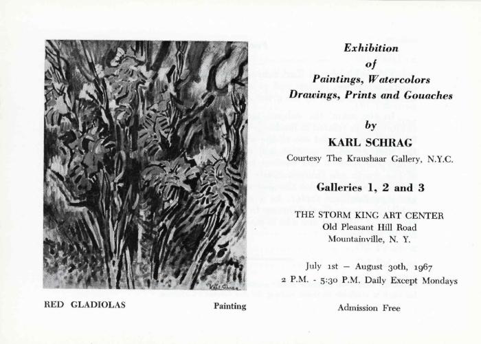 Exhibition of Paintings Watercolors, Drawings, Prints and gouaches by Karl Schrag, July 1-August 30, 1967, exhibition brochure