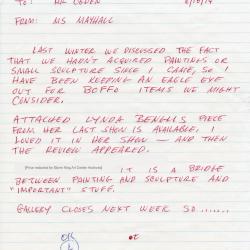 Correspondence from Dorothy Mayhall to Ralph E. Ogden regarding the acquisition of Lynda Benglis' <em>Nu</em>, June 16, 1974