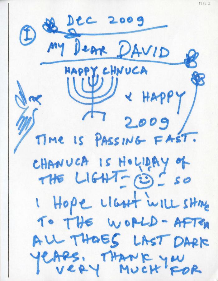 Menashe Kadishman Letter/Drawing to David Collens, 2009