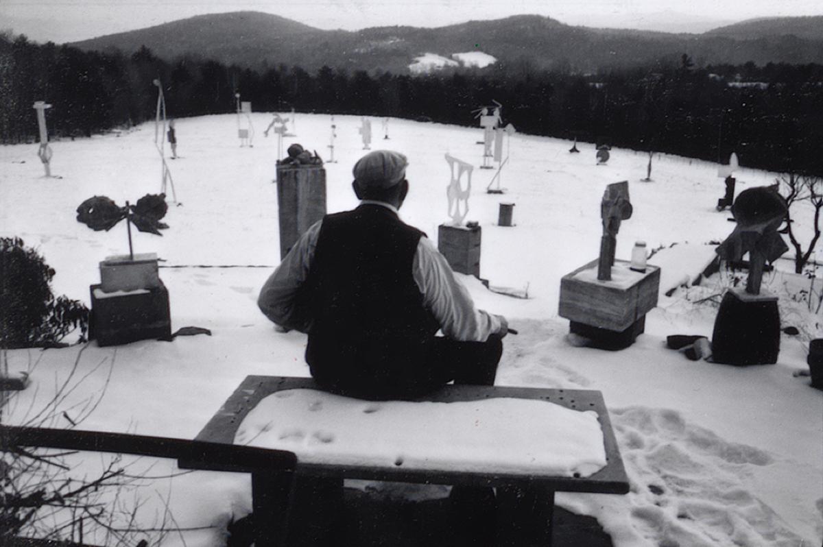 David Smith looking at the south field of his property, Bolton Landing, NY, 1963
