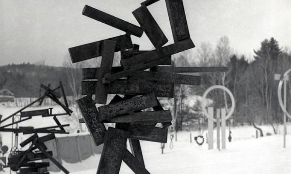 <em>Becca </em>(1964) and other sculptures in the snow, Bolton Landing, NY, 1964