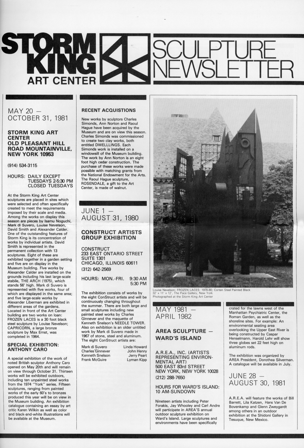 Storm King Art Center Newsletter, May - August 1981