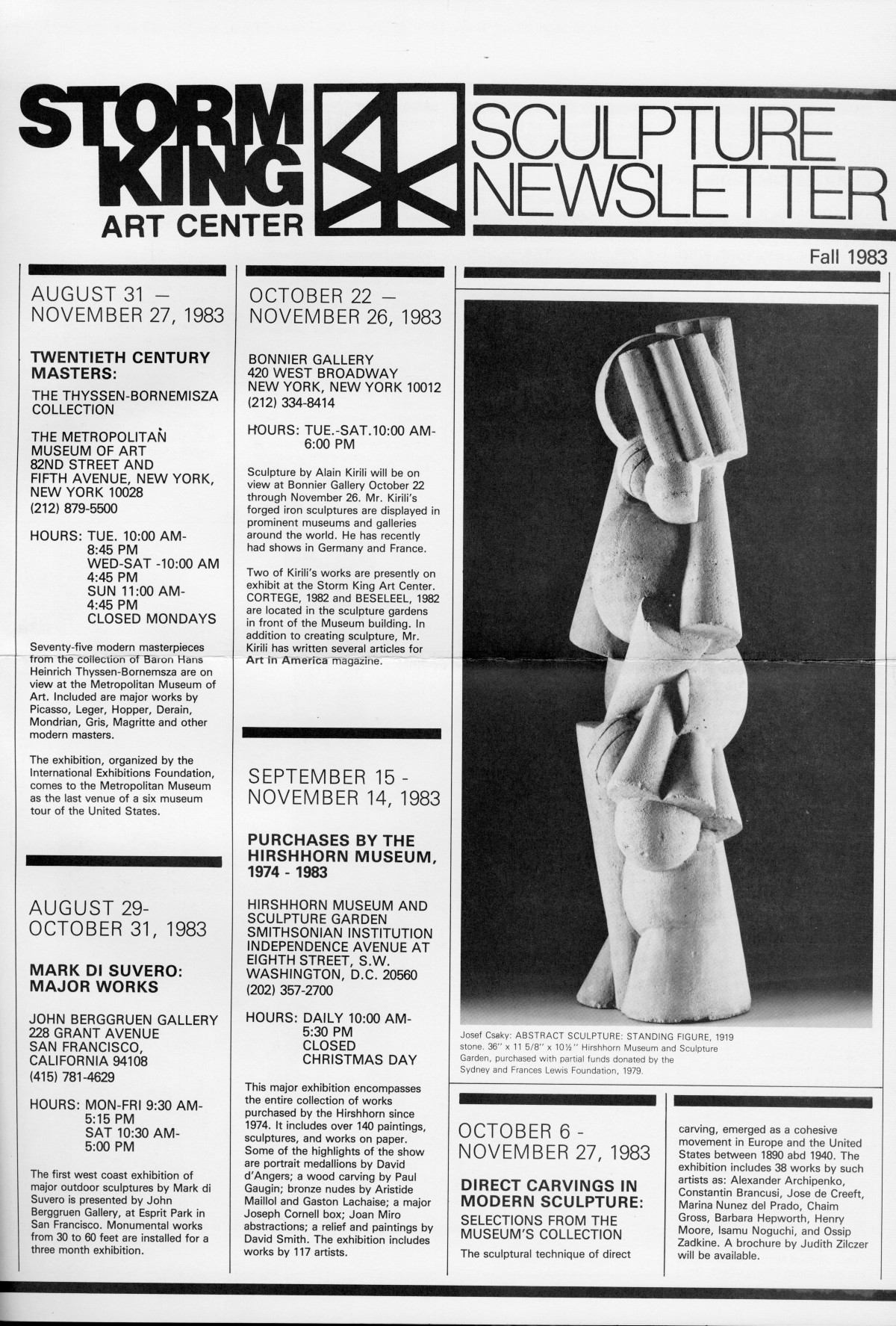 Storm King Art Center Newsletter, Fall 1983