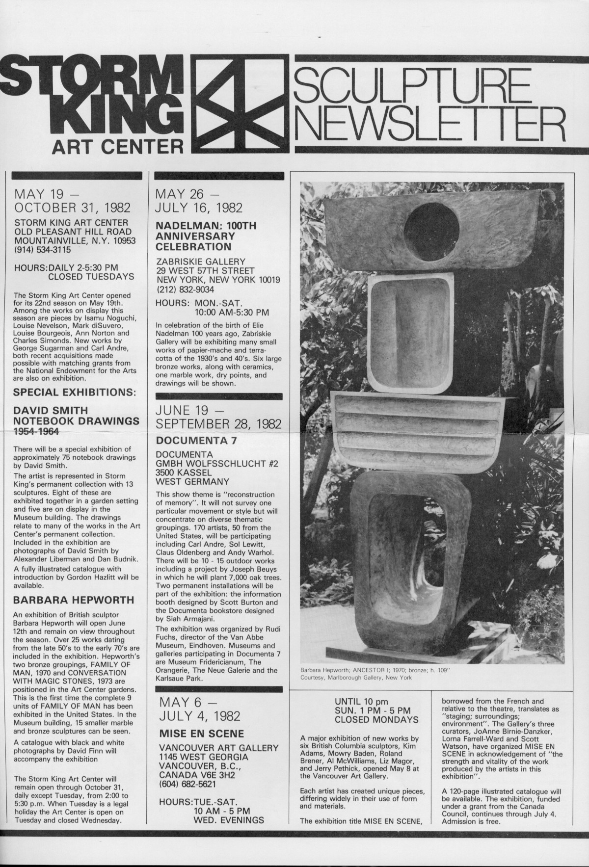 Storm King Art Center Newsletter, May - September 1982