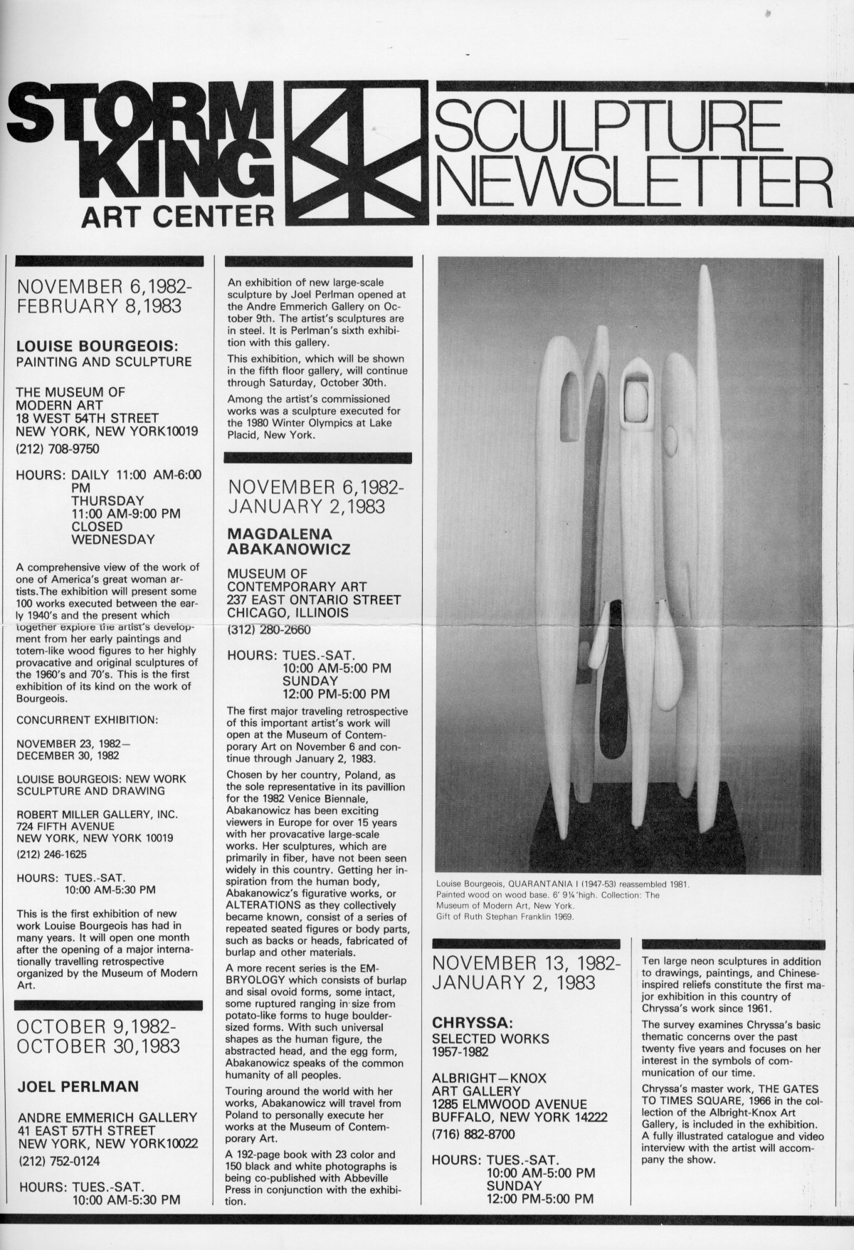 Storm King Art Center Newsletter, September - December 1982