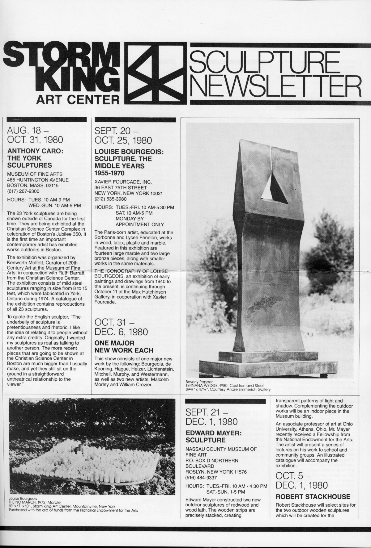 Storm King Art Center Newsletter, August - November 1980