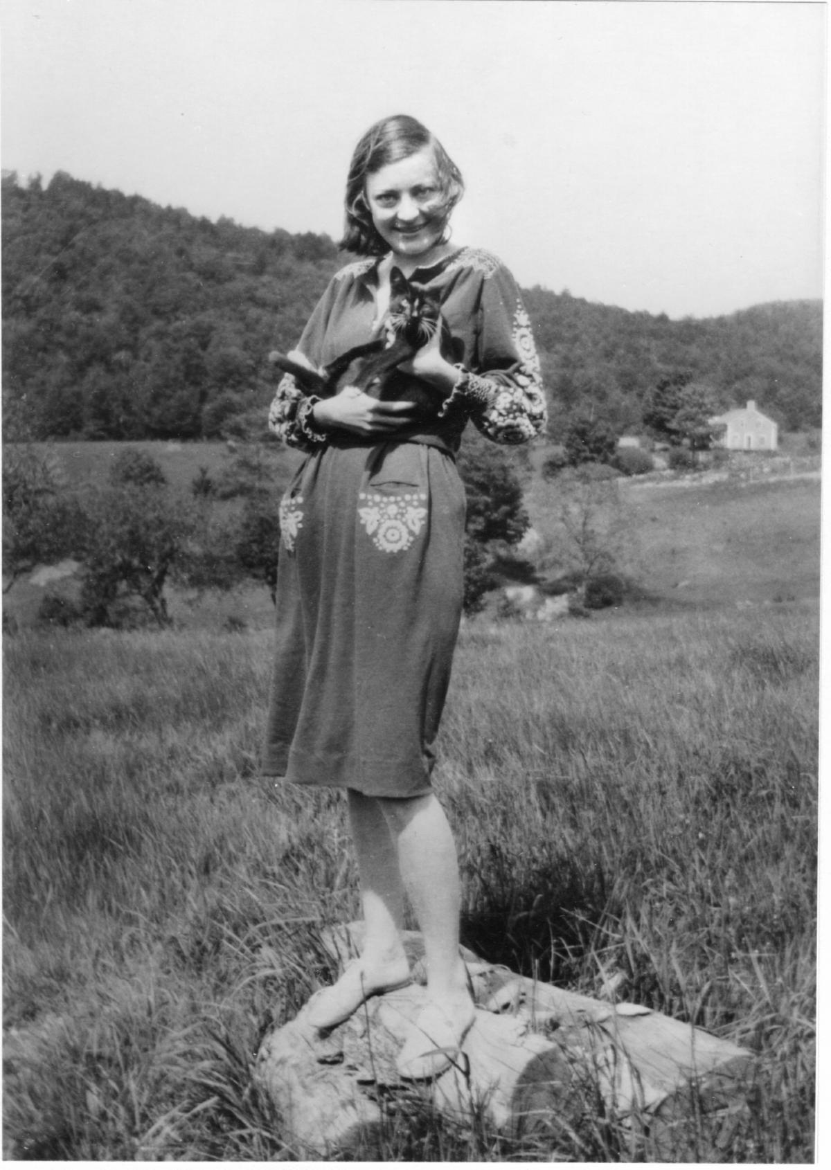 <em>D.D. and cat “Bohack” at farm</em>, 1931