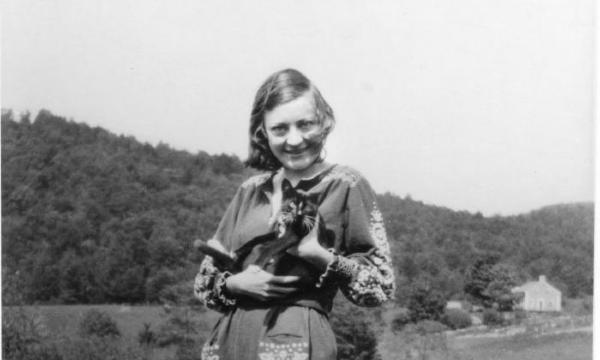 <em>D.D. and cat “Bohack” at farm</em>, 1931