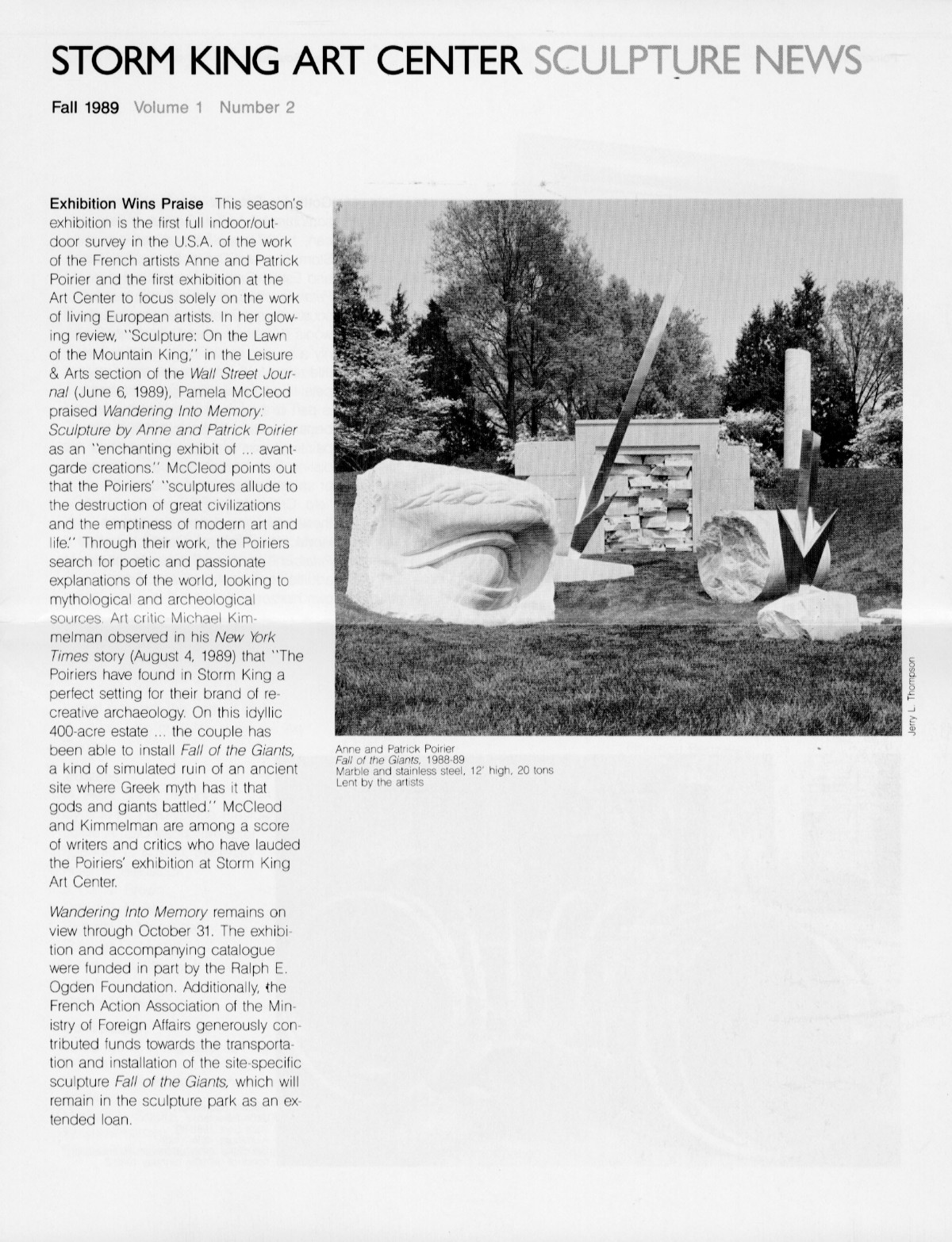 Storm King Art Center Newsletter, Fall 1989