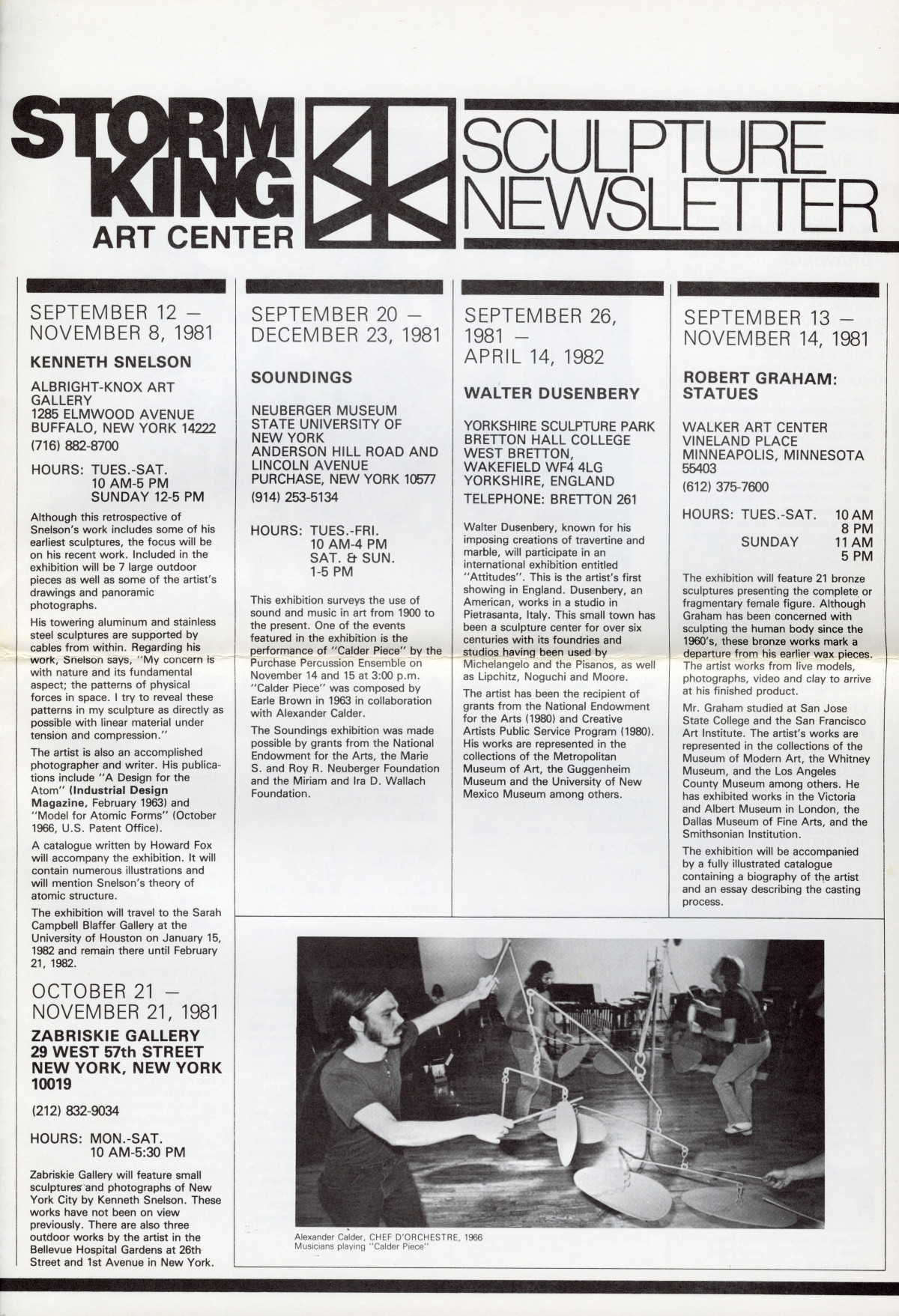 Storm King Art Center Newsletter, September - December 1981