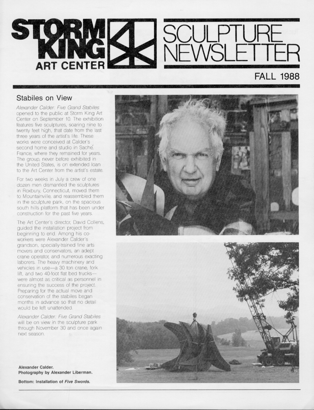 Storm King Art Center Newsletter, Fall 1988