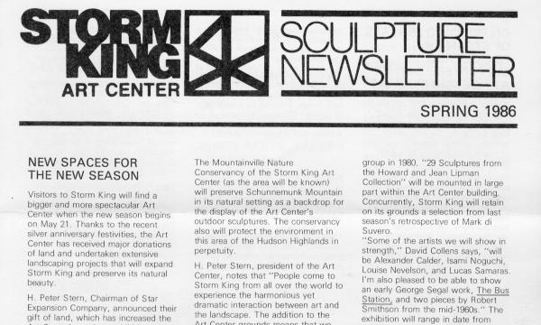 Storm King Art Center Newsletter, Spring 1986