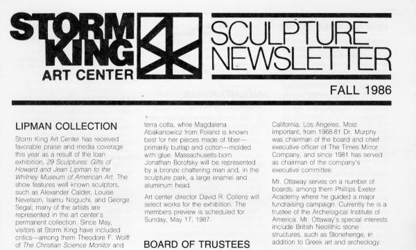 Storm King Art Center Newsletter, Fall 1986