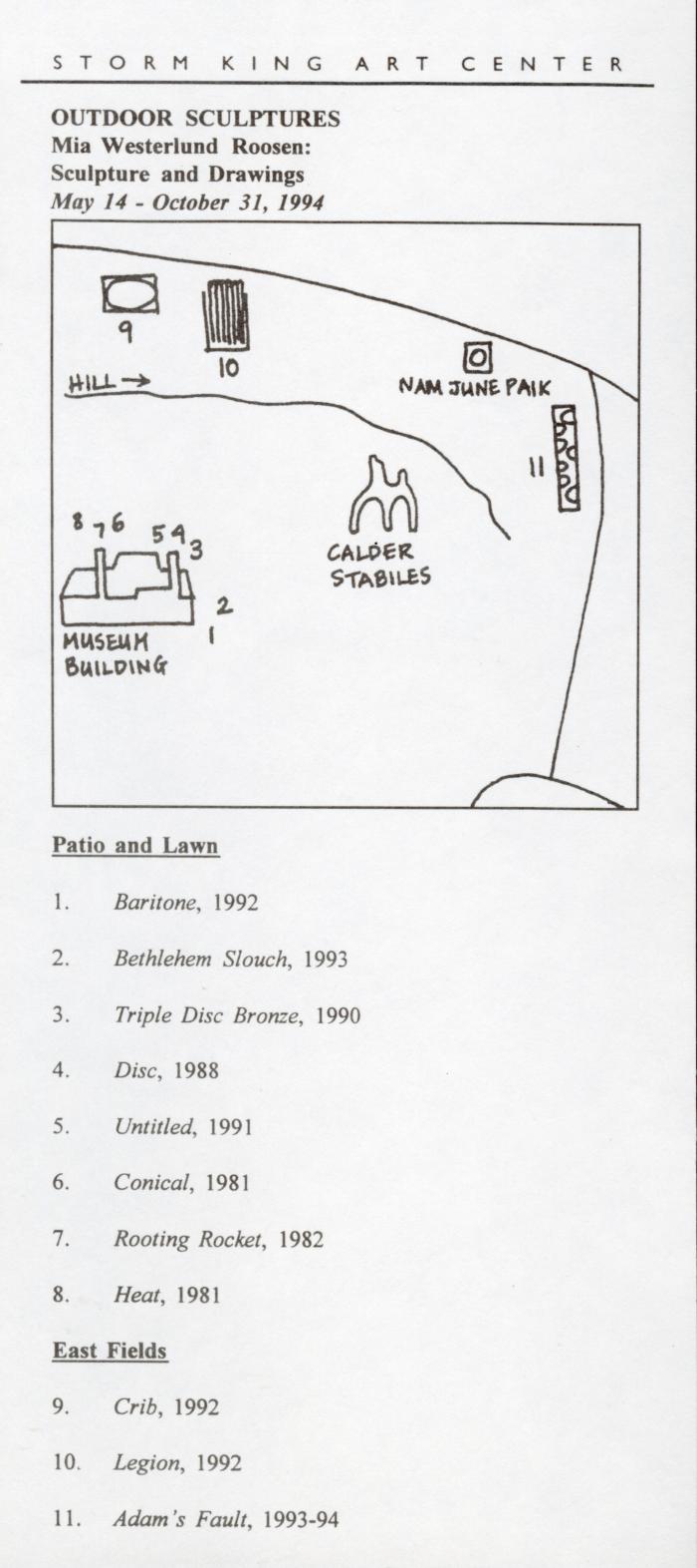 <i>Mia Westerlund Roosen: Sculpture and Drawings,</i> exhibition map, May 14 - October 31, 1994, Storm King Art Center