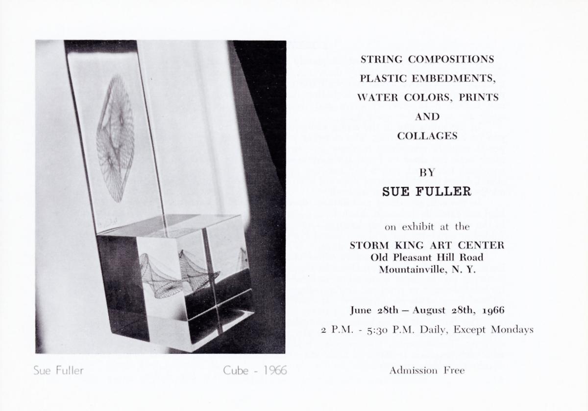 String Compositions, Plastic Embedments, Watercolors, Prints and Collages by Sue Fuller, June 28-August 28, 1966, brochure cover