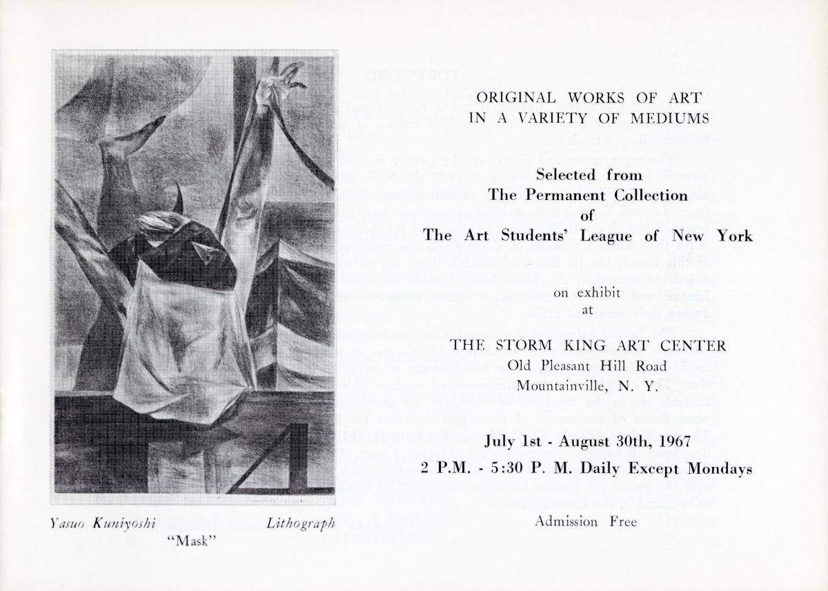Selected from the Permanent Collection of the Art Student’s League of New York, July 1-August 30, 1967, brochure cover