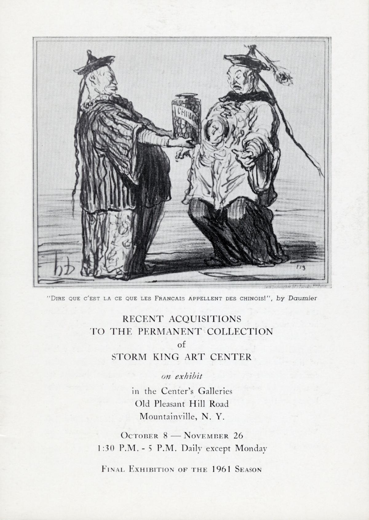 Recent Acquisitions to the Permanent Collection of Storm King Art Center, October 8–November 26, 1961, catalogue cover