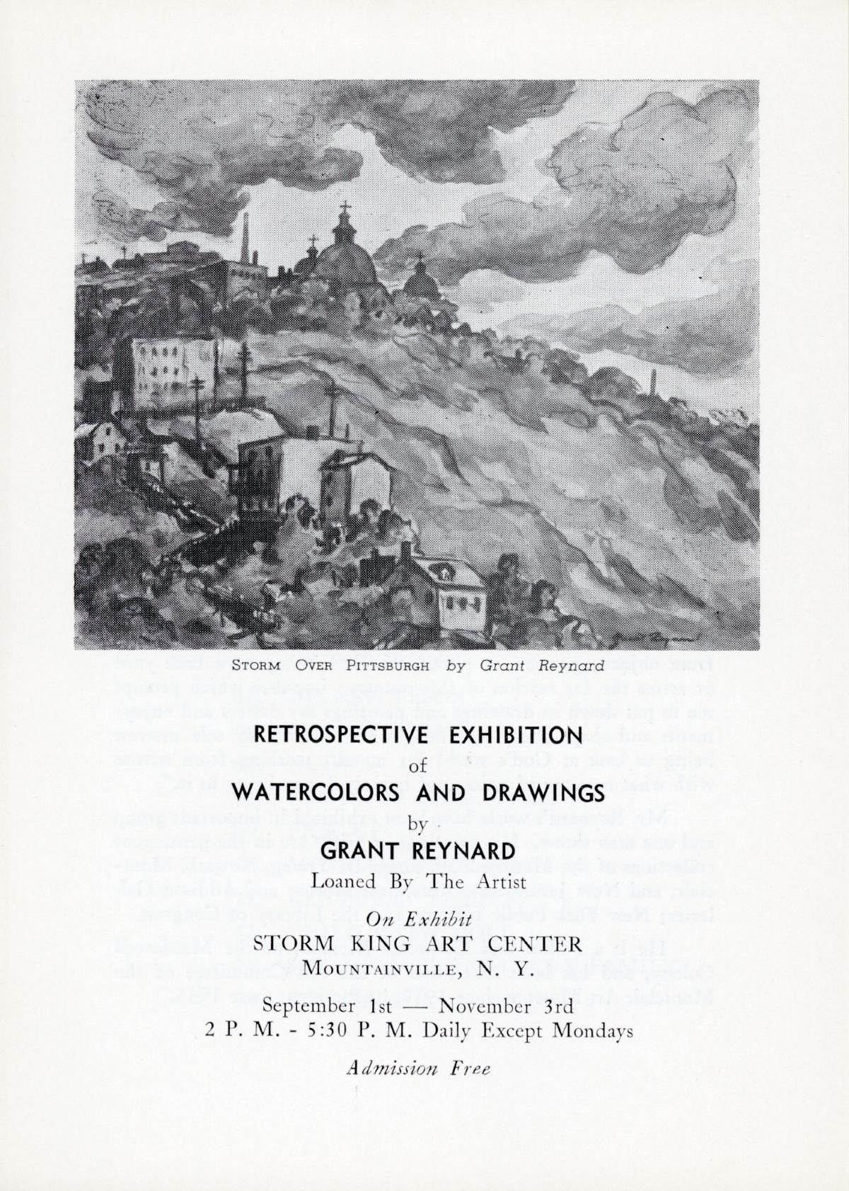 Retrospective Exhibition of Watercolors and Drawings by Grant Reynard, (Loaned by the artist), September 1-November 3, 1963, catalgoue cover