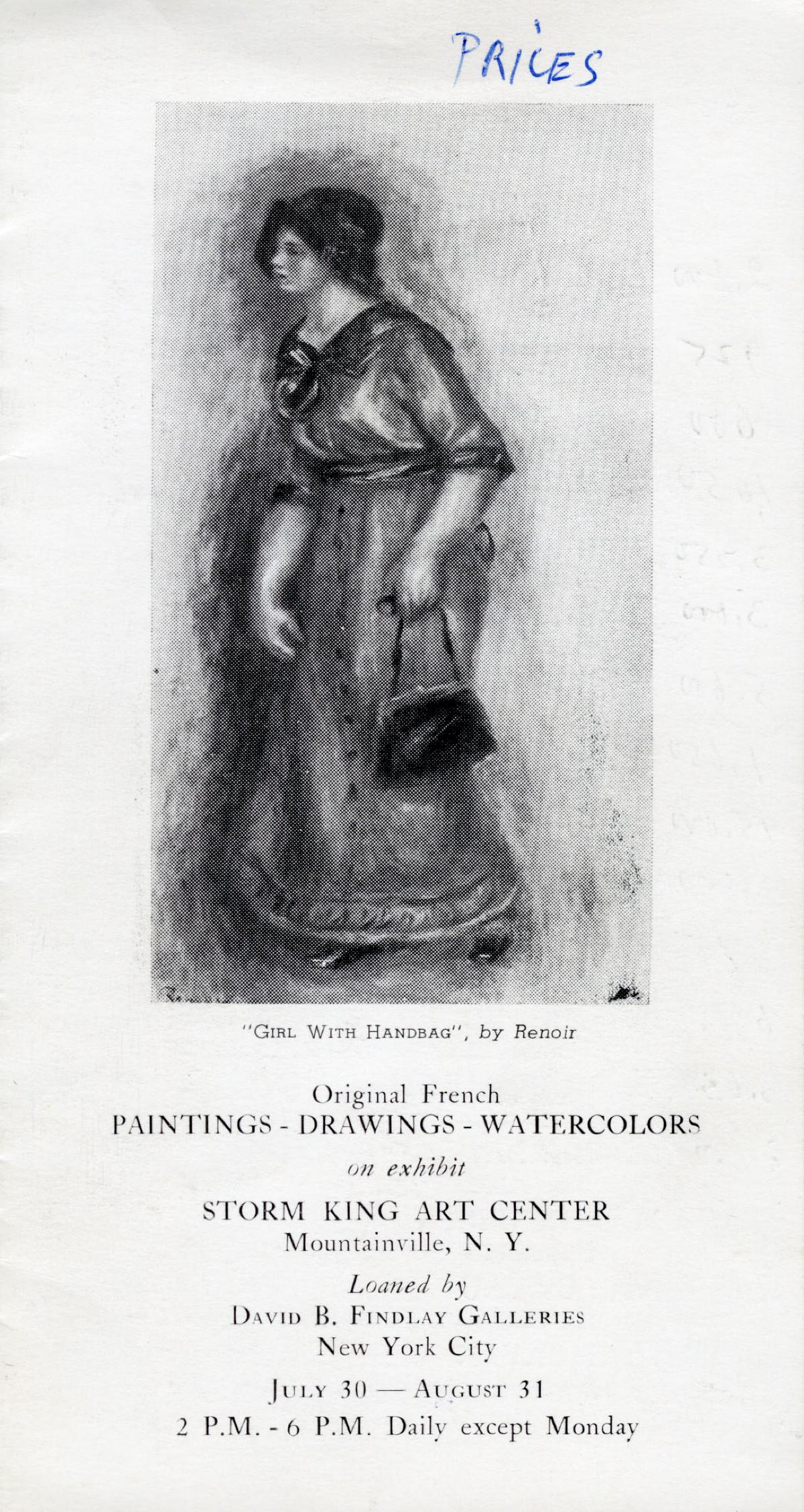 Original French Paintings, Drawings, Watercolors, July 30-August 31, 1961, catalogue cover 