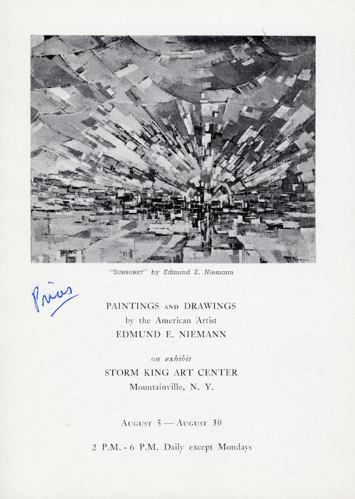 Paintings and Drawings by the American Artists Edmund E. Niemann, August 5-30, 1962, catalogue cover